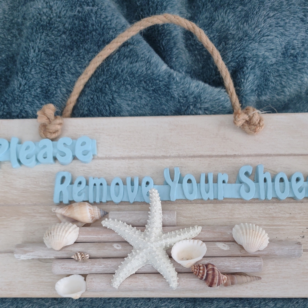 Coastal Wall Art with Blue Text and Seashells